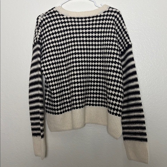 NWT MADEWELL Mixed Stripe Checked Pullover Sweater Brown/Ivory Alpaca Medium - Picture 4 of 9